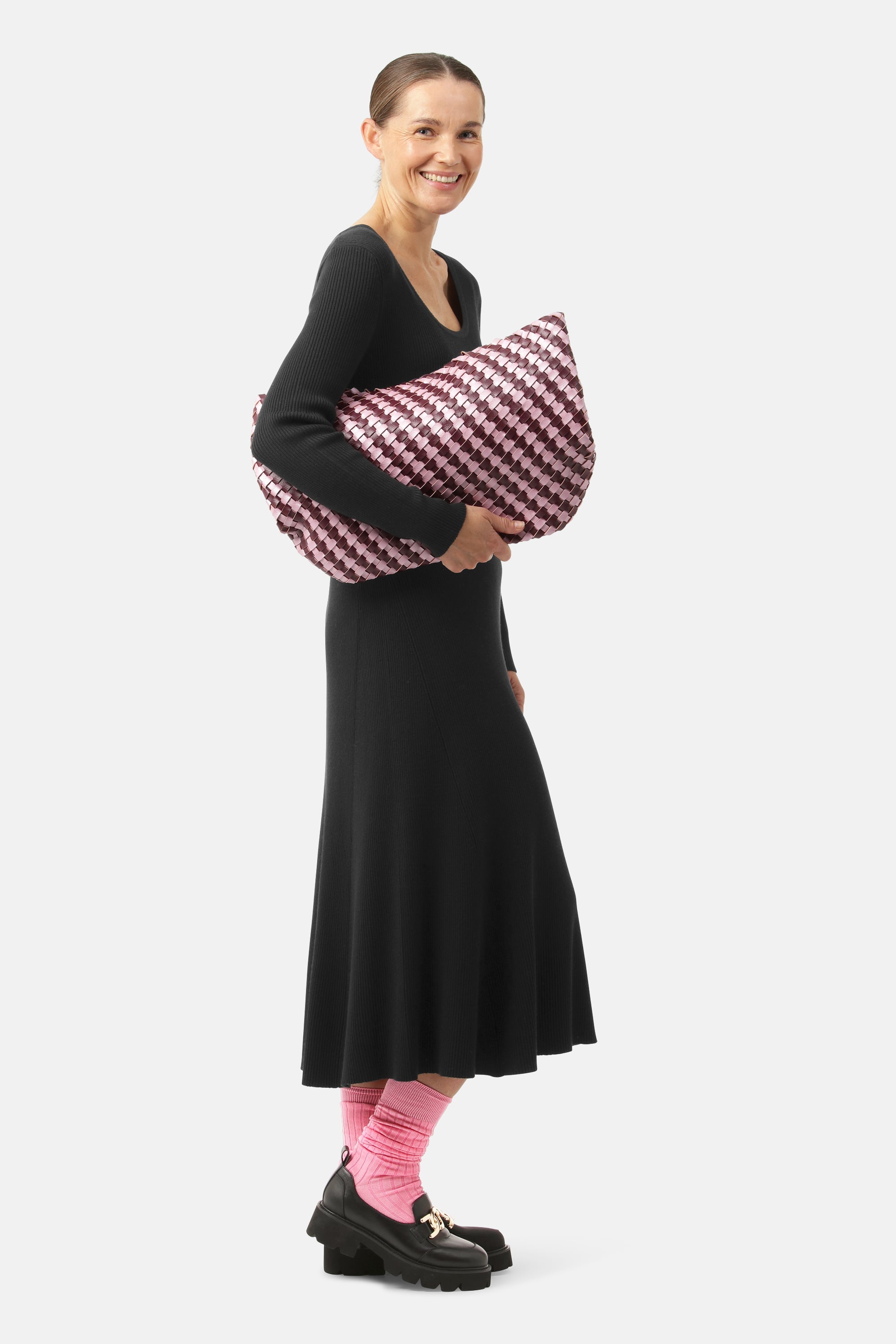 Tote Bag Flettet - Maroon Banner Rosy Pink